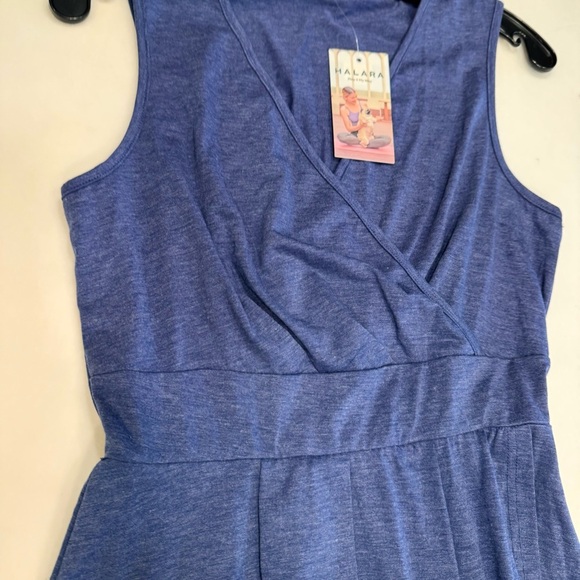 Halara Women’s Dress Deep V Neck Hi-Low Crossover Hem Flown Blue Sz M NWT - Picture 13 of 15